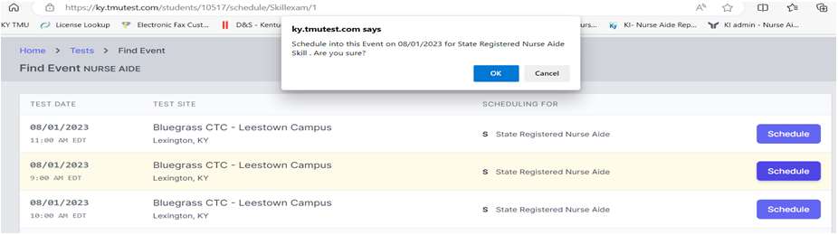 Click on the blue schedule button then confirm: Scheduled Exam is in yellow